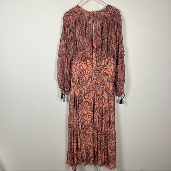 Free People peach floral long sleeve v neck bohemian maxi dress Size 8 Medium - Picture 8 of 8